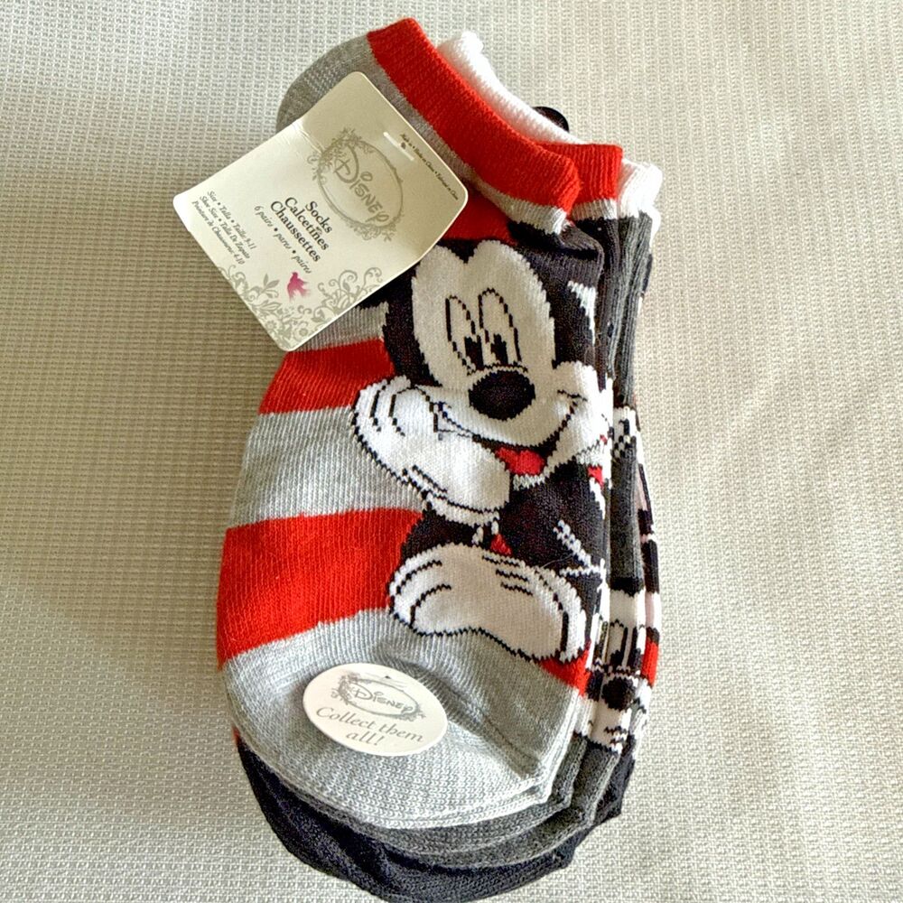 Disney Women's Gray and Red Mickey Mouse No Show Socks Shoe Size 4-10 NWTS